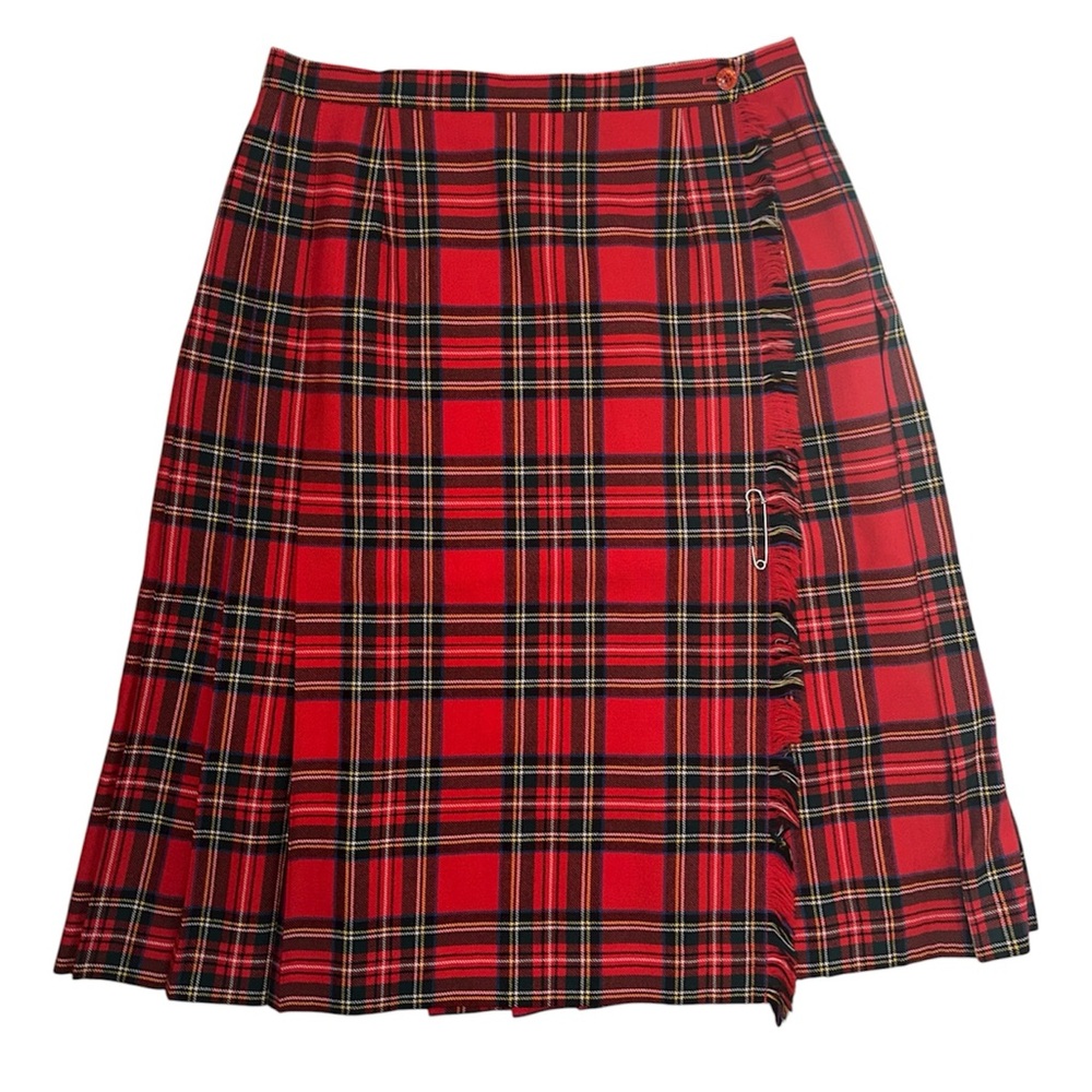 PERRUZZA Vintage Red Plaid Pleated Kilt